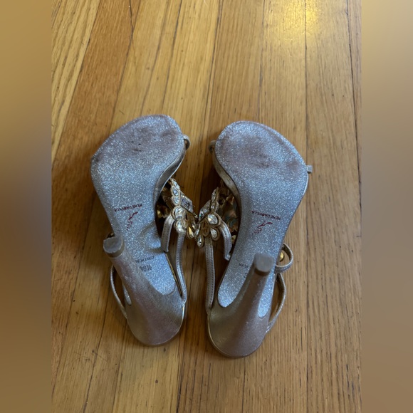 Rene Caovilla Crystal Gold Mules Sandals With Glitter Instep Sz 36.5 - Picture 11 of 11